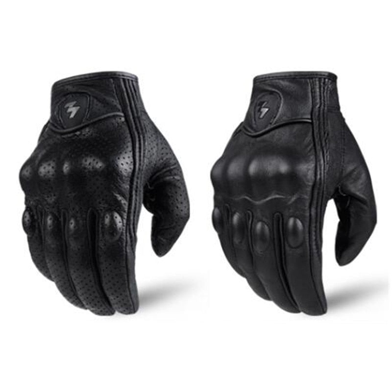 Retro Pursuit Perforated Real Leather Motorcycle Gloves - Waterproof