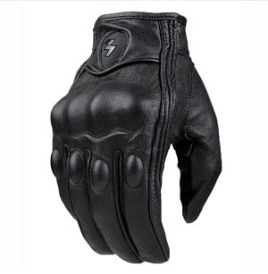 Retro Pursuit Perforated Real Leather Motorcycle Gloves - Waterproof