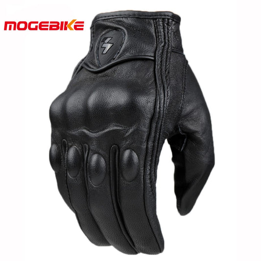Retro Pursuit Perforated Real Leather Motorcycle Gloves - Waterproof