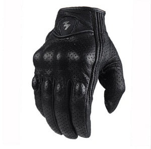 Retro Pursuit Perforated Real Leather Motorcycle Gloves - Waterproof